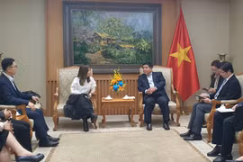 Deputy PM Nguyen Chi Dung (R) receives a delegation from the Southeast Asia Semiconductor Association in Hanoi on April 16. (Photo: VNA)