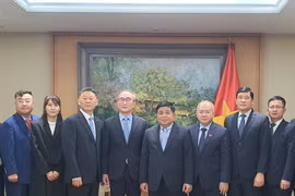 Deputy Prime Minister Nguyen Chi Dung (fifth from left) receives a delegation from Korea Telecom on May 26. (Photo: VNA)