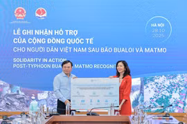 Deputy Minister of Agriculture and Environment Nguyen Hoang Hiep receives assistance from the UN. (Photo: VNA)