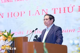 Prime Minister Pham Minh Chinh speaks at the first meeting of the Government steering committee for the development of science, technology, innovation and digital transformation, and Project No. 06. (Photo: VNA)