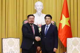 State President Luong Cuong (R) hosts Chairman of the Presidential Office of Mongolia Gombojav Zandanshatar in Hanoi on January 13. (Photo: VNA)