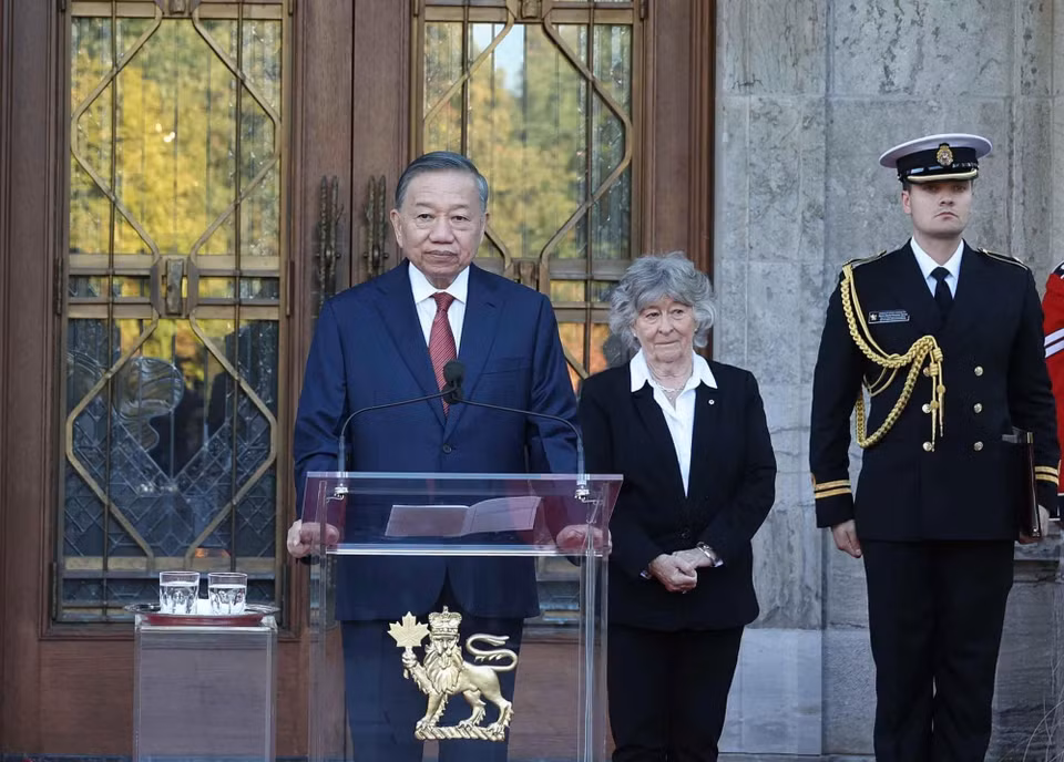 General Secretary and President To Lam and Canadian Governor General Louise Arbour hold a press conference after their talks. (Photo: Thong Nhat/VNA)