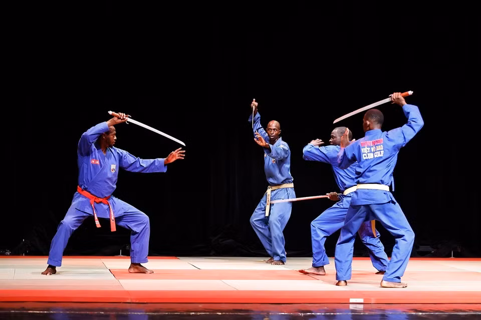 Performance by martial artists of the Senegal Vovinam Federation. (Photo: VNA)