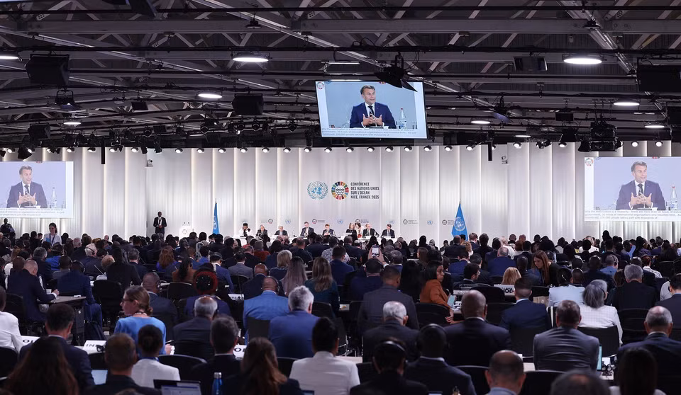 French President Emmanuel Macron delivers remarks at the opening session of the 3rd United Nations Ocean Conference (UNOC 3). (Photo: VNA)