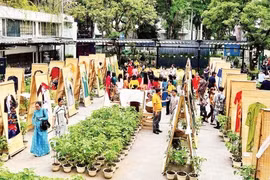 Traditional Ao dai on display in Hanoi