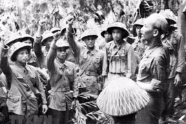 President Ho Chi Minh, General Vo Nguyen Giap, leaders of Dien Bien Phu Campaign
