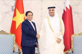 PM Pham Minh Chinh (L) and his Qatari counterpart Mohammed bin Abdulrahman bin Jassim Al Thani (Photo: VNA(