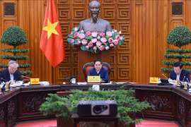 Prime Minister Pham Minh Chinh (C) chairs the fourth meeting of the government steering committee to review the implementation of Resolution No. 18-NQ/TW on December 17. (Photo: VNA)