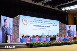 NA Chairman Tran Thanh Man speaks at the first plenary session of AIPA-45 (Photo: VNA)