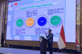 Deputy Minister of Trade Jerry Sambuaga delivers his remarks at the Team Korea-Indonesia Economic Partnership Forum in Jakarta on August 28. (Photo: Antara)