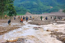 The military forces have been deployed to search for missing victims following a landslide in Nu Village, Phuc Khanh Commune, Bao Yen District, Lao Cai Province. (Photo: VNA)