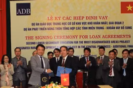 Tomoyuki Kimura, ADB Country Director in Vietnam (L) and Governor Nguyen Van Binh(R) of the State Bank of Vietnam (SBV) at the signing ceremony (Photo:VNA)