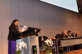 National Assembly Vice Chairwoman Tong Thi Phong addresses at a plenary session of recent IPU-131 (Photo: VNA)