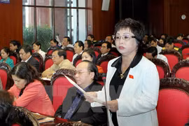 Chau Thi Thu Nga spoke at a NA meeting. (Photo: VNA)