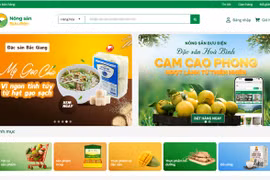Screenshot of the interface of the platform nongsan.buudien.vn showing promotion banners for agricultural products. (Photo: VNA)