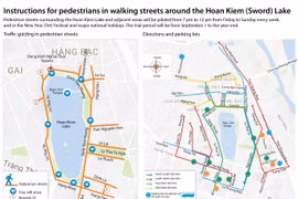 Instructions for pedestrians in walking streets in Hoan Kiem Lake