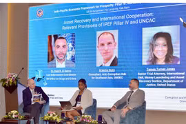 Speakers at the international workshop on enhancing asset recovery capacity in Ha Long city, the northern province of Quang Ninh. (Photo: VNA)