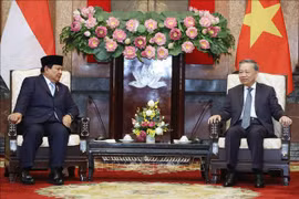Party General Secretary and State President To Lam (right) receives Indonesian President-elect Prabowo Subianto in Hanoi on September 13. (Photo: VNA)