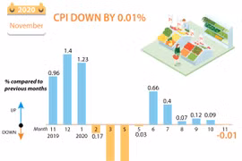 Vietnam's CPI down by 0.01 percent in November 