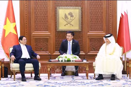 Vietnamese Prime Minister Pham Minh Chinh (L) met with Speaker of the Shura Council (Consultative Assembly) of Qatar Hassan bin Abdulla Al-Ghanim (R) in Doha on October 31. (Photo: VNA)