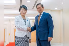 Cambodian Prime Minister Hun Manet (R) and visiting Japanese Minister for Foreign Affairs Kamikawa Yoko (Photo: https://www.khmertimeskh.com/)