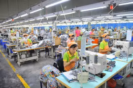 Garment production activities at Nien Hsing Garment Co., Ltd., in the Khanh Phu Industrial Park, Khanh Phu commune, Yen Khanh district, Ninh Binh province. (Photo: VNA)