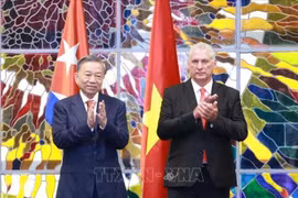 Party General Secretary and President To Lam and First Secretary of the PCC Central Committee and President of Cuba Miguel Diaz-Canel Bermudez at the signing ceremony (Photo: VNA)