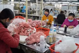 Producing footwear for export (Photo: VNA)