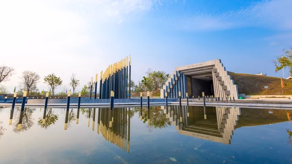 Located on Hill F, in Muong Thanh ward, Dien Bien Phu city, construction of the Temple of Dien Bien Phu Martyrs commenced on March 13, 2021. (Photo: Vietnam+)