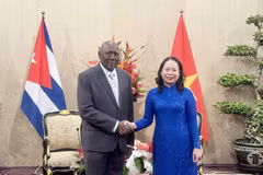 Vice President Vo Thi Anh Xuan receives Politburo member and Vice President of Cuba Salvador Valdes Mesa on April 28. (Photo: VNA)