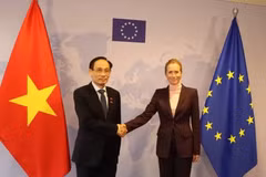 Vietnamese Minister of Foreign Affairs Le Hoai Trung (left) and European Commission Vice-President and EU High Representative for Foreign Affairs and Security Policy Kaja Kallas at their meeting in Brussels, Belgium, on October 21. (Photo: Vietnamese Ministry of Foreign Affairs)