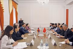 At the meeting between Vice Chairman of the Vietnamese National Assembly Tran Quang Phuong and Deputy Speaker of the Armenian National Assembly Hakob Arshakyan in Yerevan, the capital city of Armenia, on April 4. (Photo: VNA)
