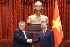 General Secretary of the Communist Party of Vietnam Central Committee and President To Lam and a TASS reporter. (Photo: Vietnamese Ministry of Foreign Affairs)