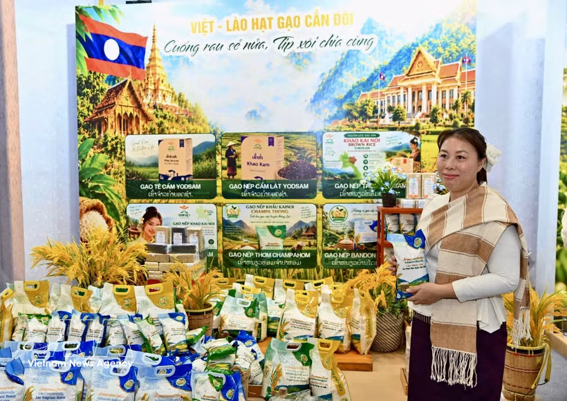 A booth showcasing rice products from Laos. (Photo: VNA) 
