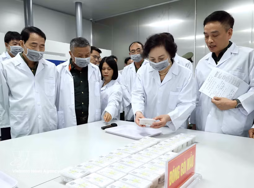 Party Central Committee Secretary and Deputy Prime Minister Pham Thi Thanh Tra examines a sample of a martyr’s remains, which has been carefully packaged in accordance with national standards. (Photo:VNA) 