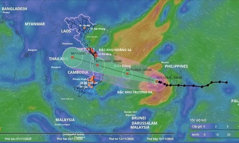 Typhoon Kalmaegi's path as of 6:00 am on November 5, 2025 (Photo: VNA) 