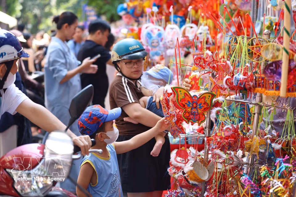 A child chooses his favourite toys for the Mid-Autumn Festival. (Photo: VNA)