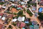 An aerial view of the flooded residential zone in Tha Wang Pha district in Nan on August 22. (Photo: Disaster Response Association of Thailand Facebook Page)