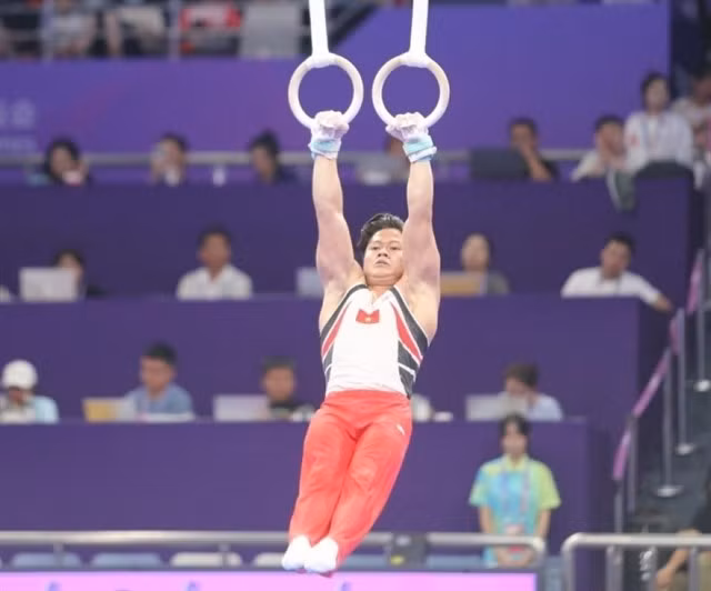 Nguyen Van Khanh Phong aims to defend his silver in the men's rings of the 12th Senior Men’s Artistic Gymnastics Championships. (Photo vov.vn)