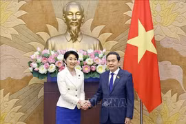 National Assembly Chairman Tran Thanh Man (R) and Chairwoman Obuchi Yuko of the Japan-Vietnam Parliamentary Friendship Alliance in Hanoi on August 7, 2025. Photo: VNA