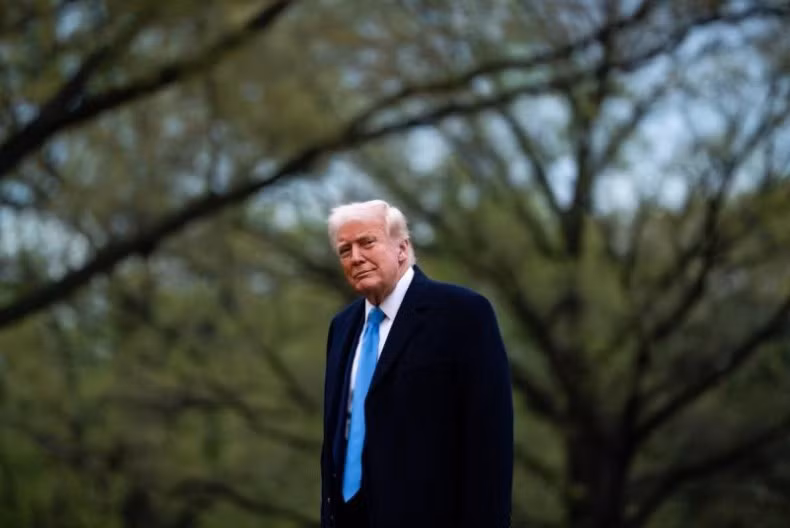 US President Donald Trump on the South Lawn of the White House after arriving on Marine One in Washington on April 6. (Photo: Bloomberg) 