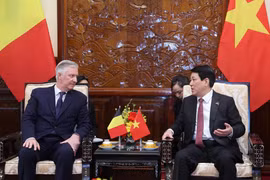 Vietnamese State President Luong Cuong (R) meets with Belgian King Philippe in Hanoi on April 1 morning. (Photo: VNA)