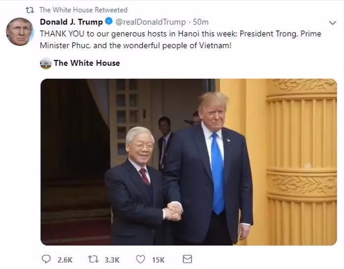 US President thanks Vietnam after DPRK-USA Hanoi Summit ảnh 1